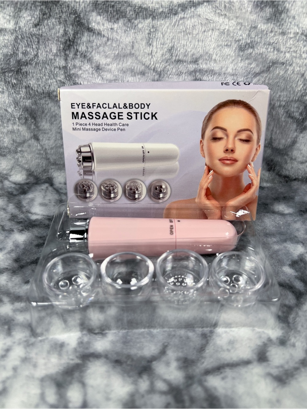Mini Facial Body Massager Vibrating Massage Stick 4 Heads Pink SM17 New